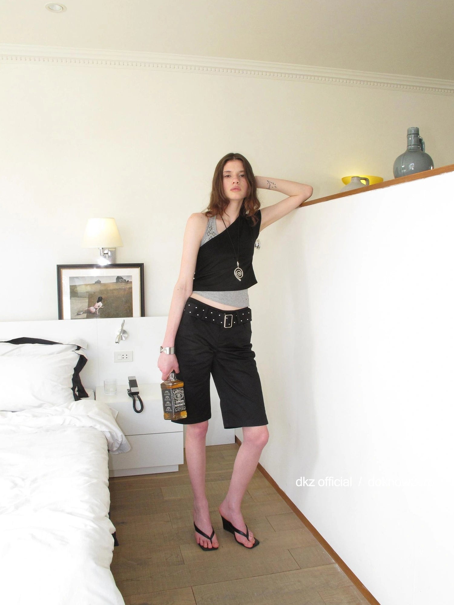 DKZ OFFICIAL Asymmetric Halter Top With Beaded Vest Two Piece Set