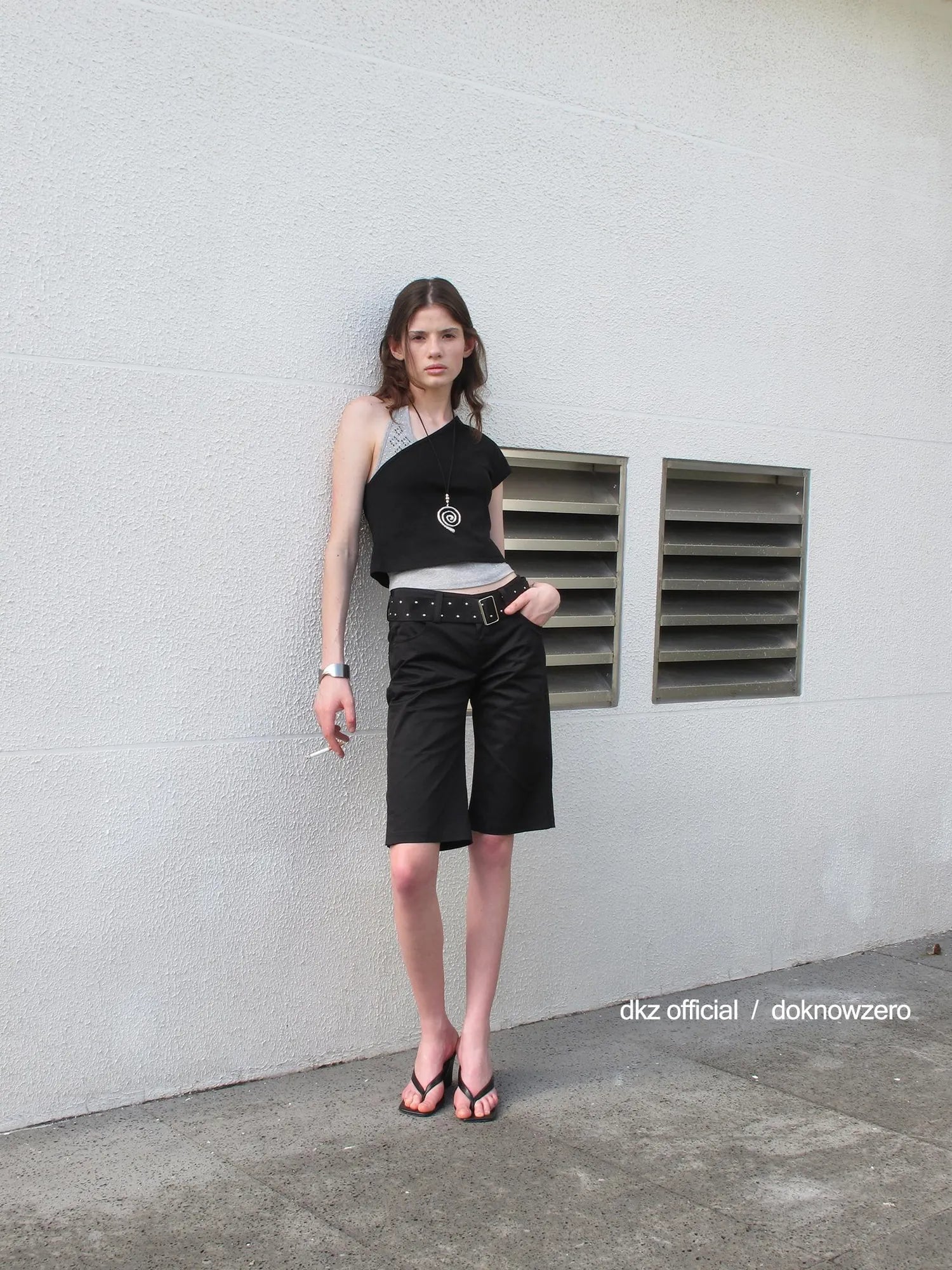 DKZ OFFICIAL Asymmetric Halter Top With Beaded Vest Two Piece Set