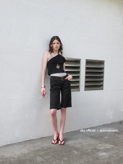 DKZ OFFICIAL Asymmetric Halter Top With Beaded Vest Two Piece Set