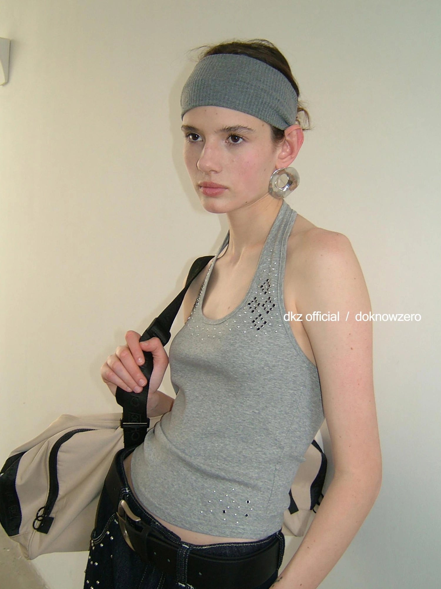 DKZ OFFICIAL Asymmetric Halter Top With Beaded Vest Two Piece Set