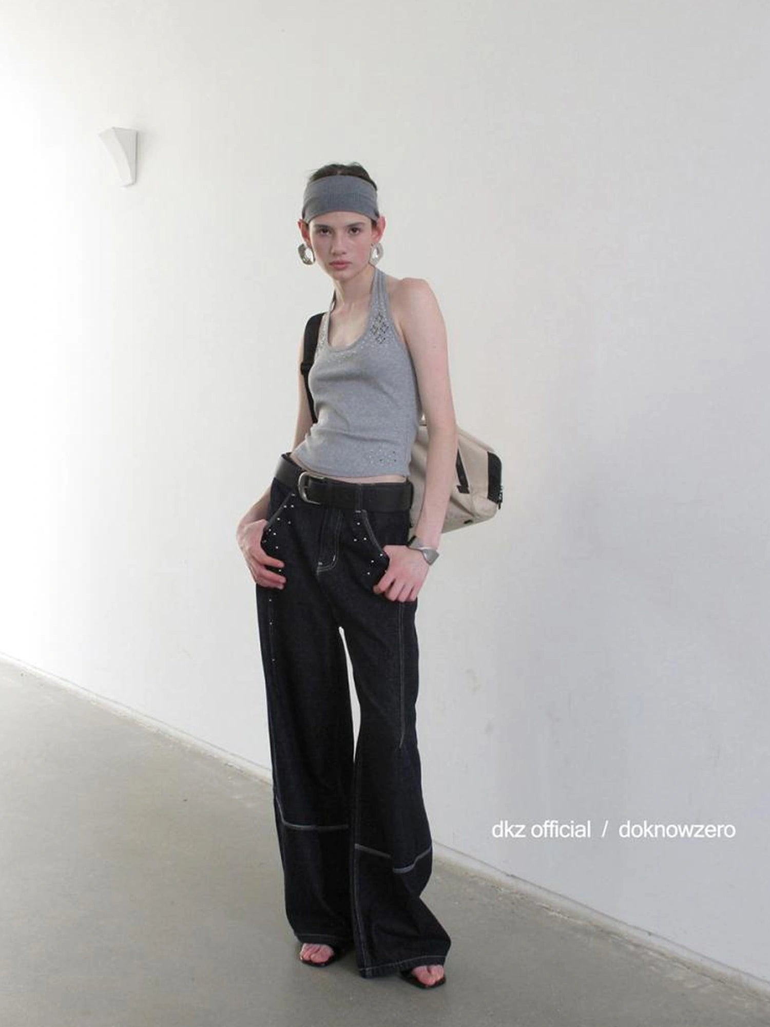 DKZ OFFICIAL Asymmetric Halter Top With Beaded Vest Two Piece Set