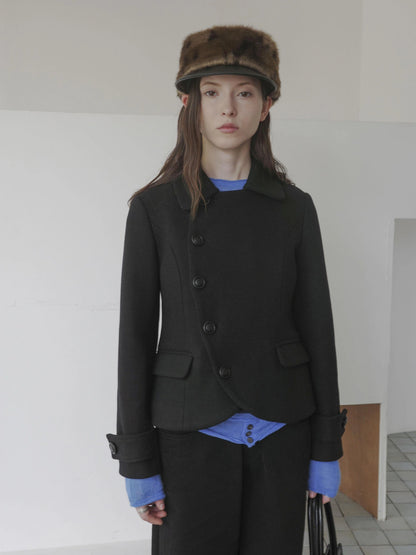DKZ OFFICIAL Asymmetric Placket Slim Fit Short Wool Coat
