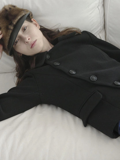 DKZ OFFICIAL Asymmetric Placket Slim Fit Short Wool Coat