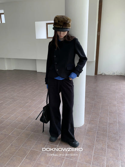 DKZ OFFICIAL Asymmetric Placket Slim Fit Short Wool Coat