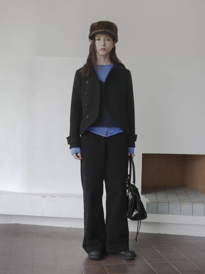 DKZ OFFICIAL Asymmetric Placket Slim Fit Short Wool Coat
