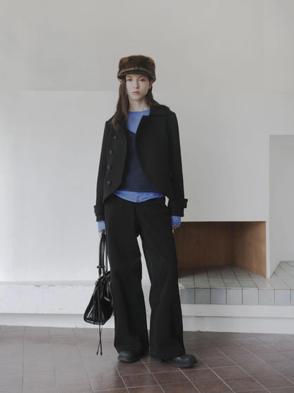 DKZ OFFICIAL Asymmetric Placket Slim Fit Short Wool Coat