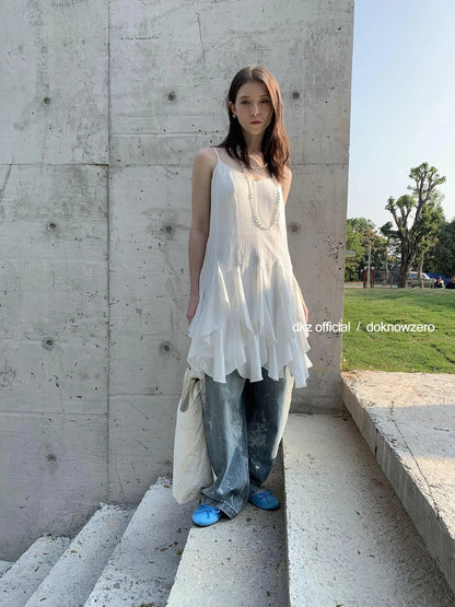 DKZ OFFICIAL Asymmetrical Hem Sleeveless Midi Dress