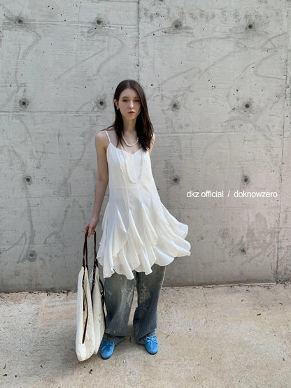 DKZ OFFICIAL Asymmetrical Hem Sleeveless Midi Dress