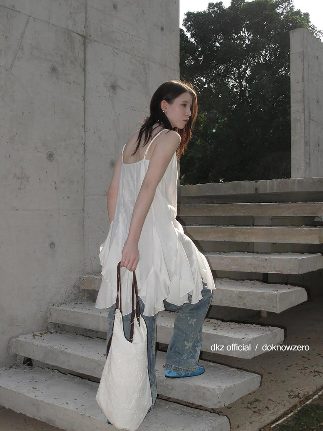 DKZ OFFICIAL Asymmetrical Hem Sleeveless Midi Dress