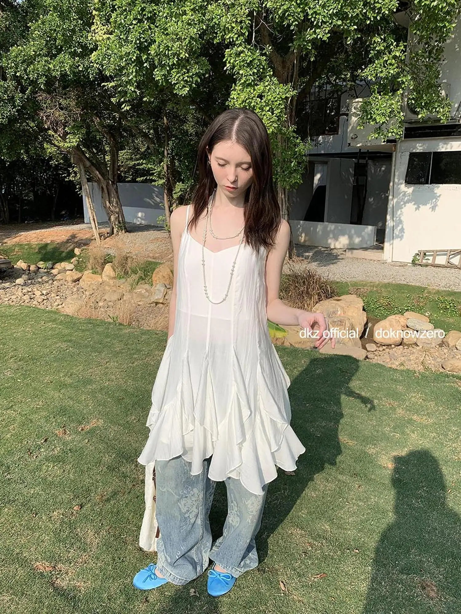 DKZ OFFICIAL Asymmetrical Hem Sleeveless Midi Dress