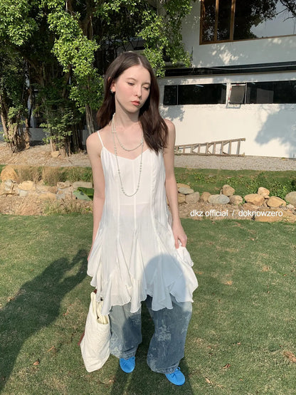 DKZ OFFICIAL Asymmetrical Hem Sleeveless Midi Dress