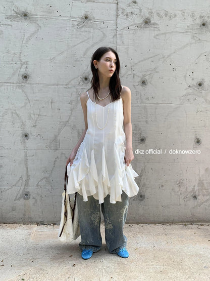 DKZ OFFICIAL Asymmetrical Hem Sleeveless Midi Dress