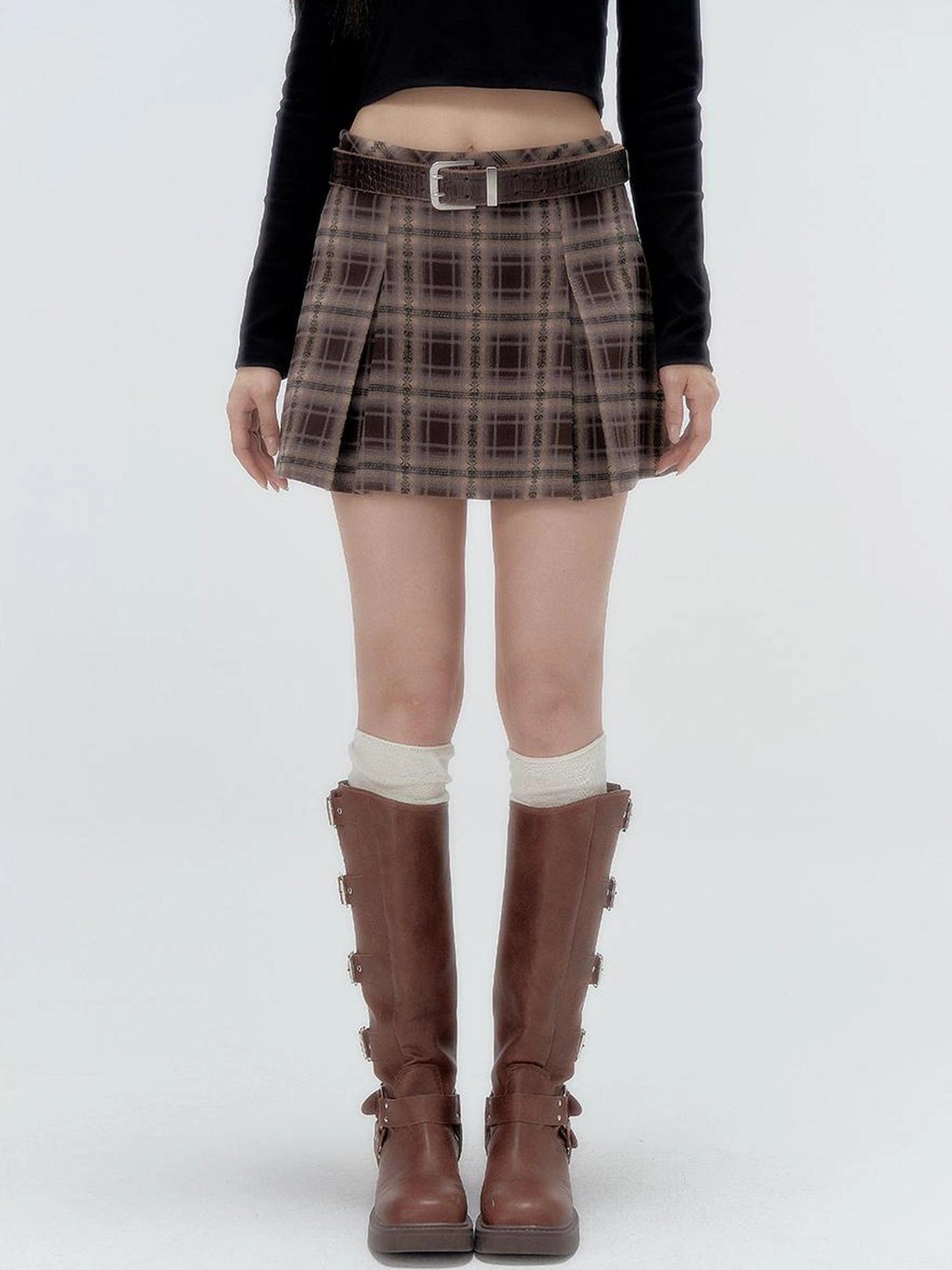 DKZ OFFICIAL Autumn High Waist Plaid A Line Skirt