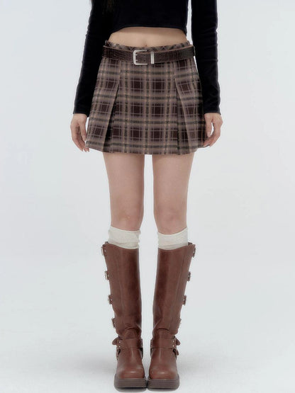 DKZ OFFICIAL Autumn High Waist Plaid A Line Skirt