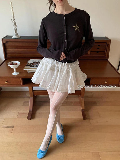 DKZ OFFICIAL Ballet Lace Flared Mini Skirt