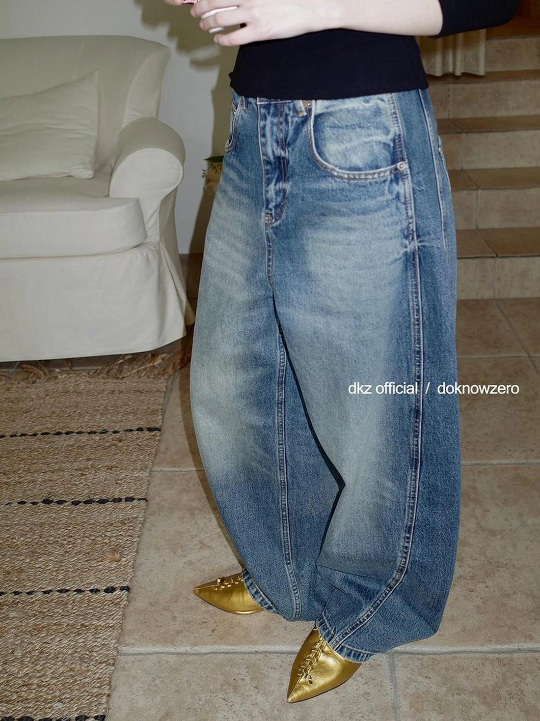 DKZ OFFICIAL Banana Fit Flared Jeans For Women Loose Retro Wide Leg Trousers