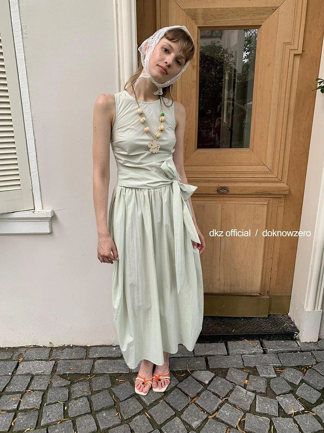 DKZ OFFICIAL Beaded Tie Waist Blossom Midi Dress