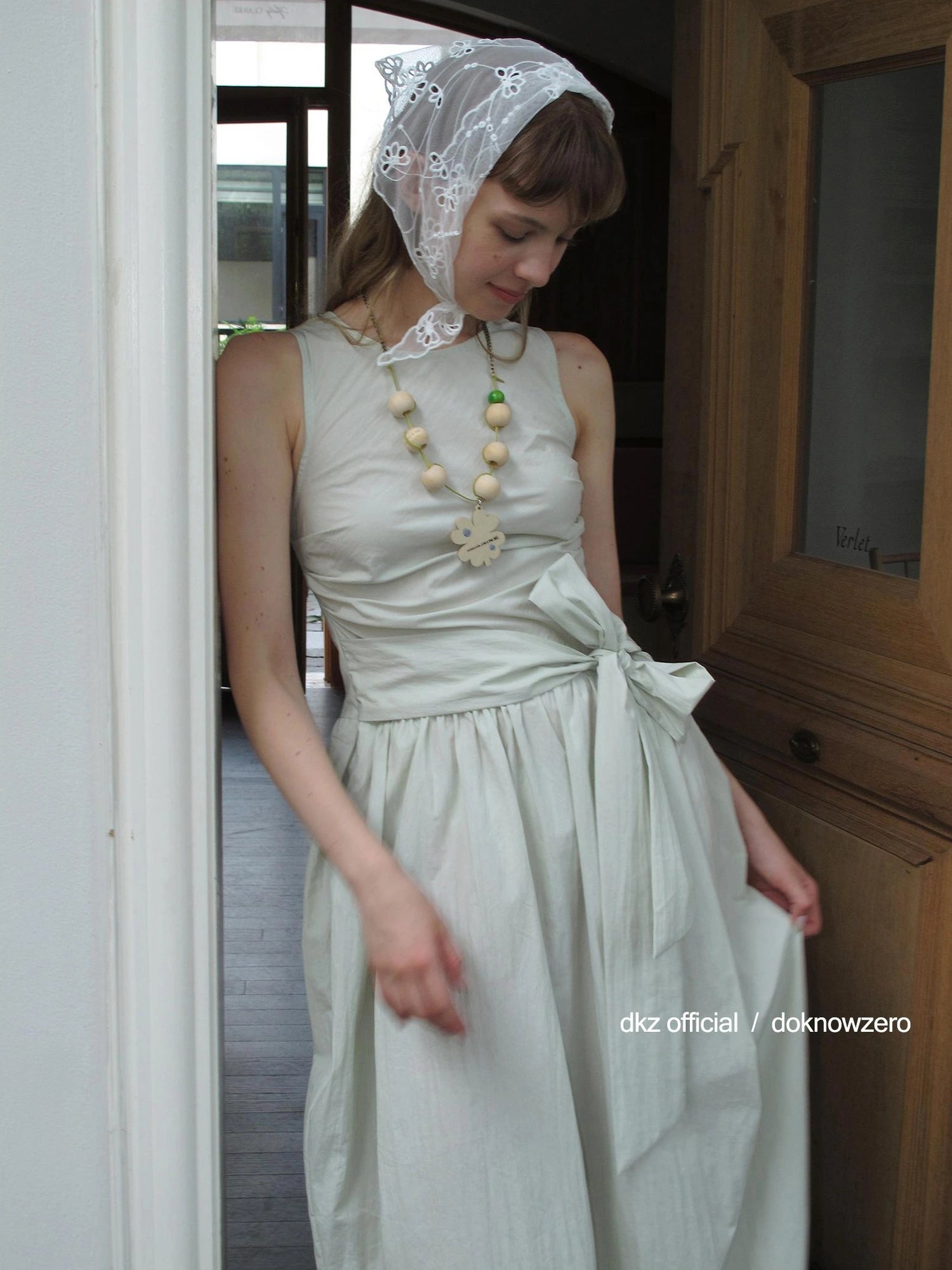 DKZ OFFICIAL Beaded Tie Waist Blossom Midi Dress
