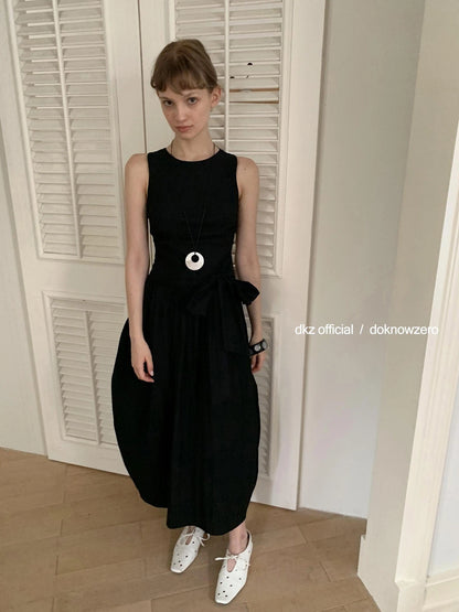 DKZ OFFICIAL Beaded Tie Waist Blossom Midi Dress