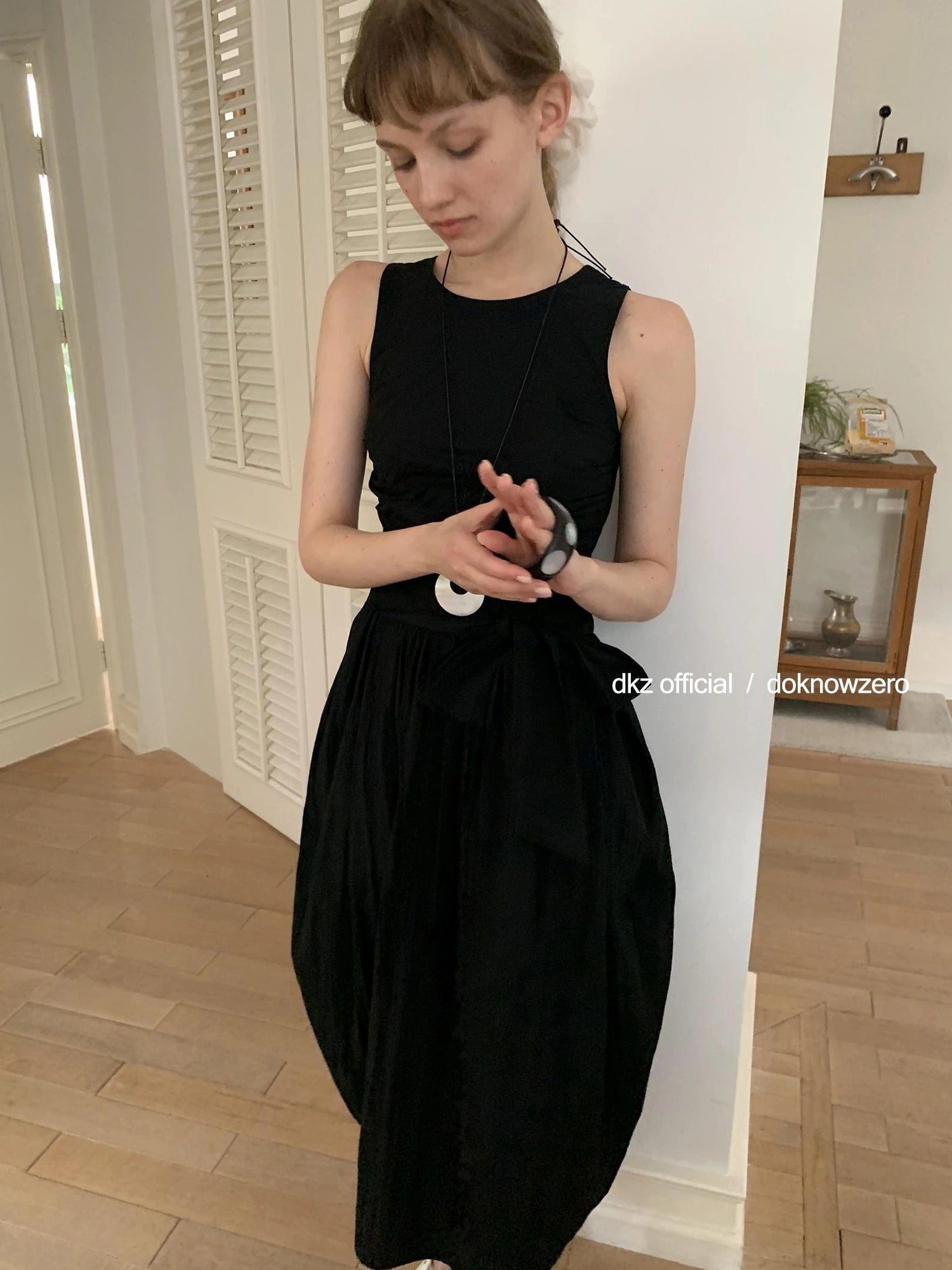 DKZ OFFICIAL Beaded Tie Waist Blossom Midi Dress
