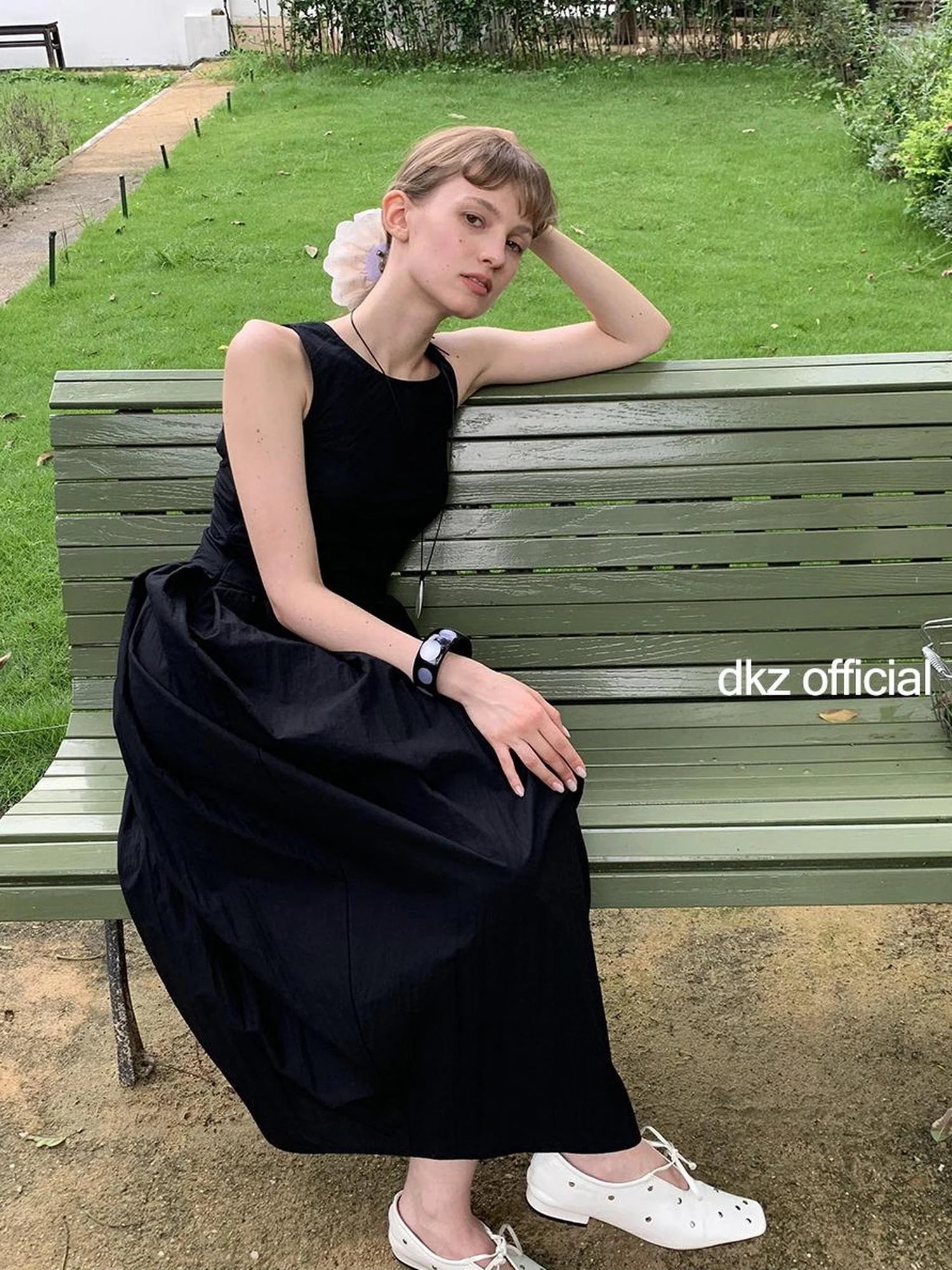 DKZ OFFICIAL Beaded Tie Waist Blossom Midi Dress