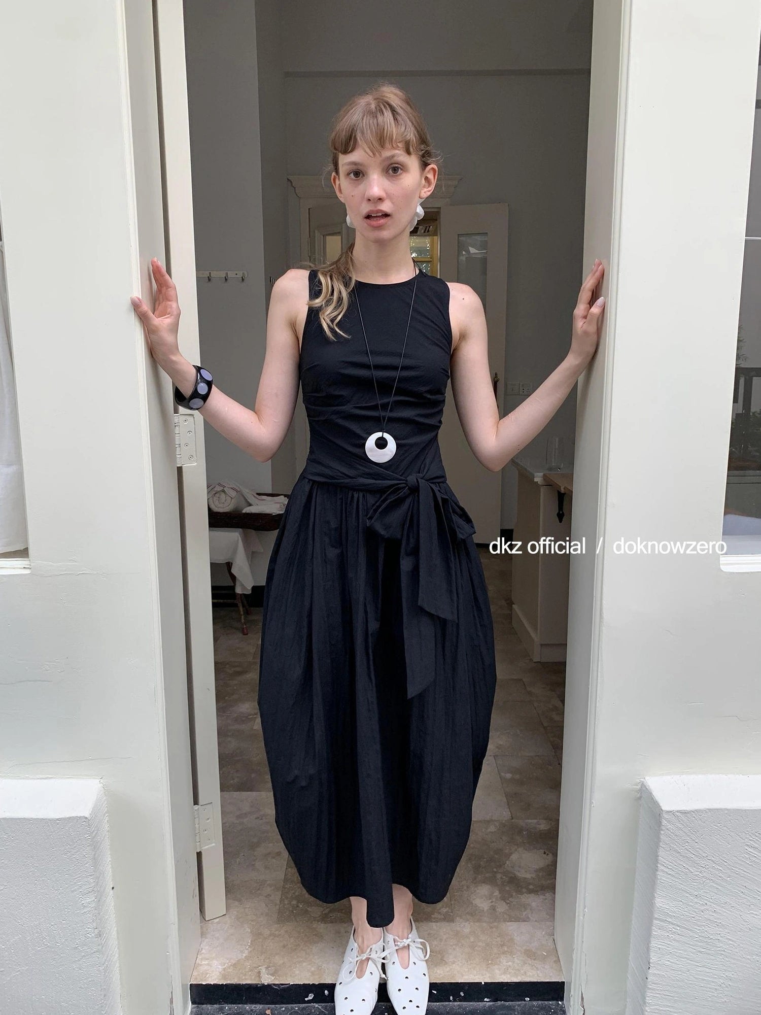 DKZ OFFICIAL Beaded Tie Waist Blossom Midi Dress