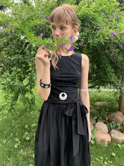 DKZ OFFICIAL Beaded Tie Waist Blossom Midi Dress