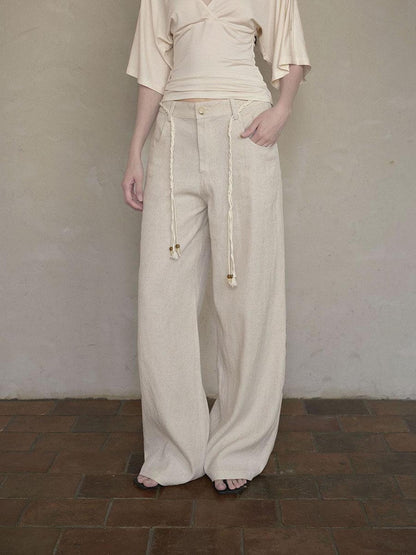 DKZ OFFICIAL Beige Natural Waist Drawstring Button Women&