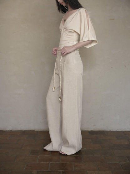 DKZ OFFICIAL Beige Natural Waist Drawstring Button Women&