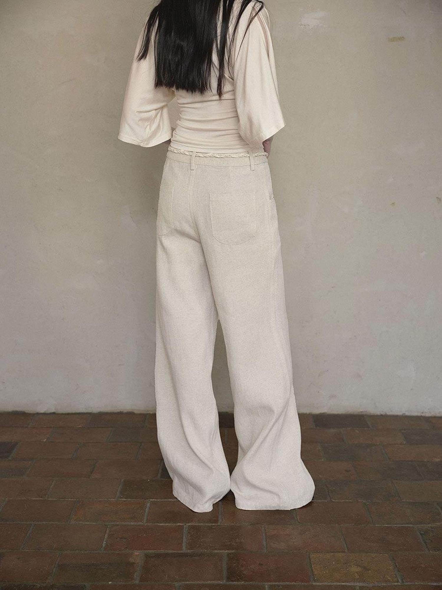 DKZ OFFICIAL Beige Natural Waist Drawstring Button Women&