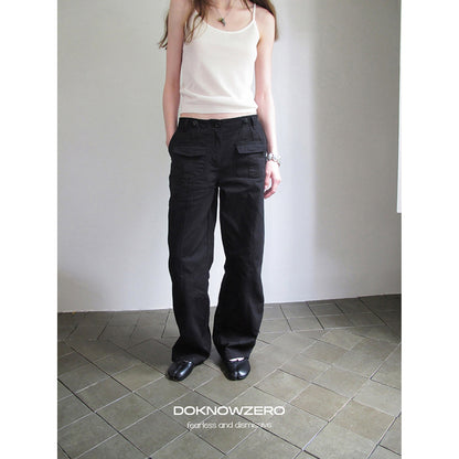 DKZ OFFICIAL Black Cargo Multiple Pockets Vintage Street Women&