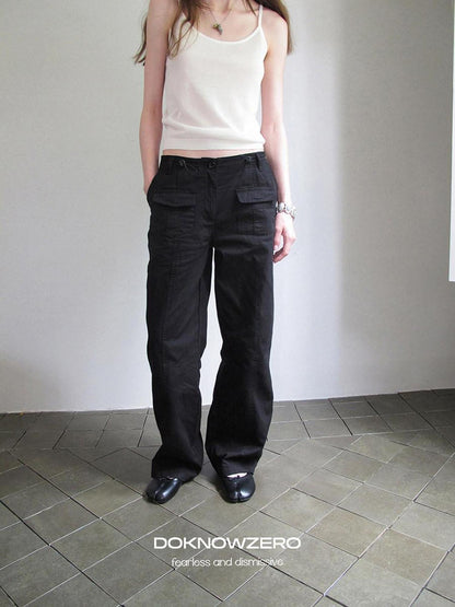 DKZ OFFICIAL Black Cargo Multiple Pockets Vintage Street Women&
