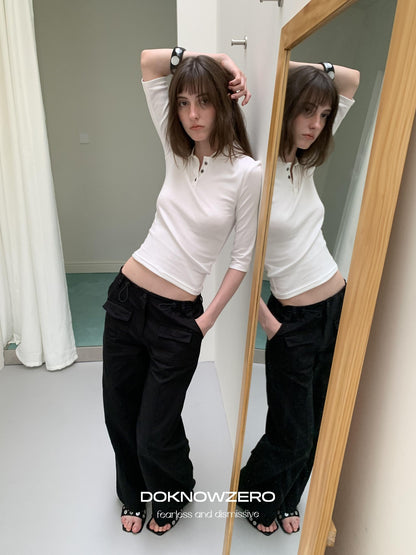 DKZ OFFICIAL Black Cargo Multiple Pockets Vintage Street Women&