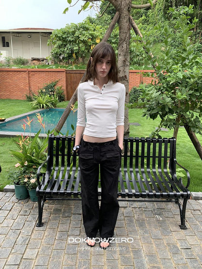 DKZ OFFICIAL Black Cargo Multiple Pockets Vintage Street Women&