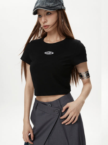 DKZ OFFICIAL Black Cropped Back Metal Buckle Printed Women&