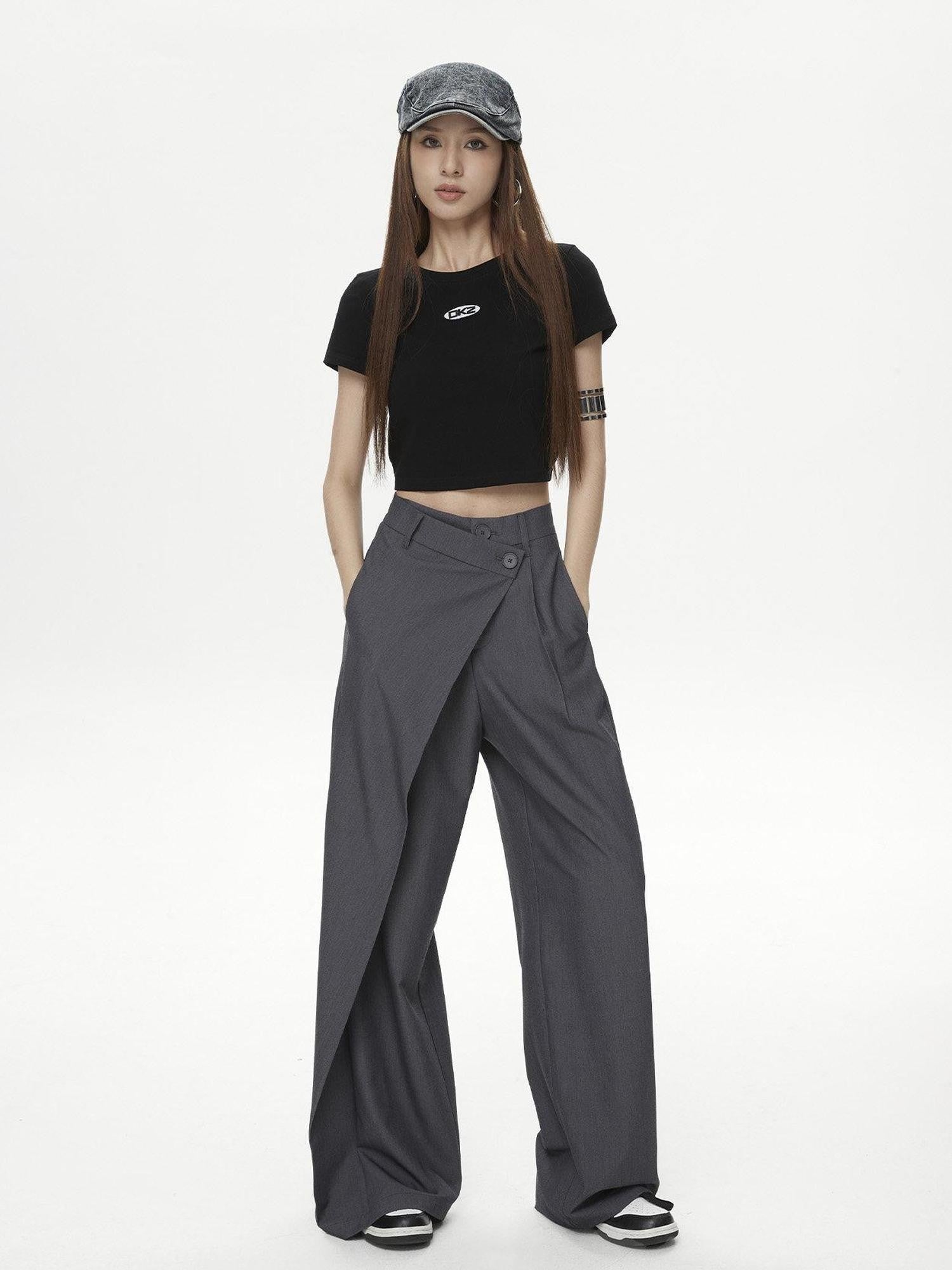 DKZ OFFICIAL Black Cropped Back Metal Buckle Printed Women&