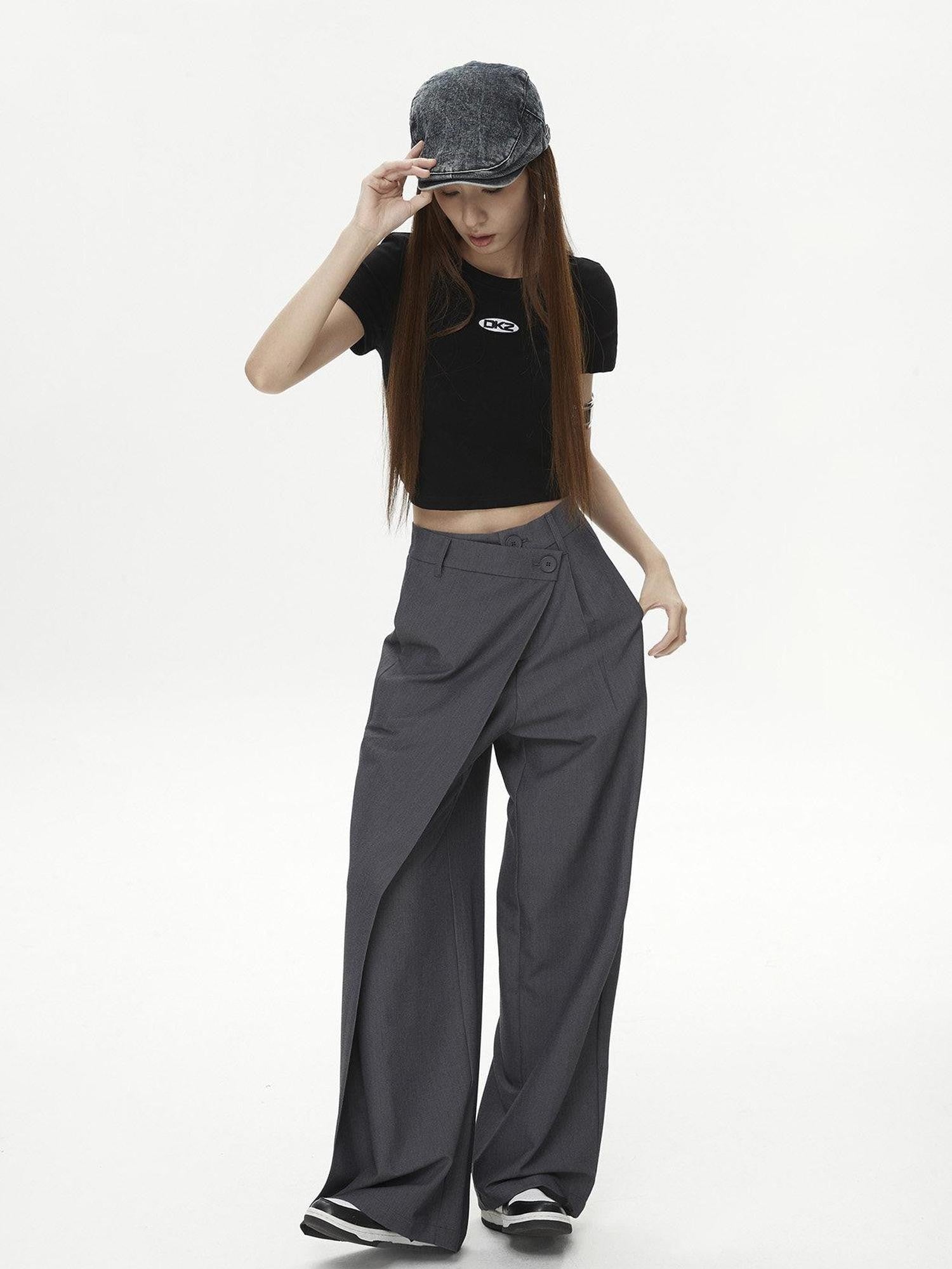 DKZ OFFICIAL Black Cropped Back Metal Buckle Printed Women&