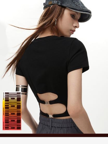 DKZ OFFICIAL Black Cropped Back Metal Buckle Printed Women&