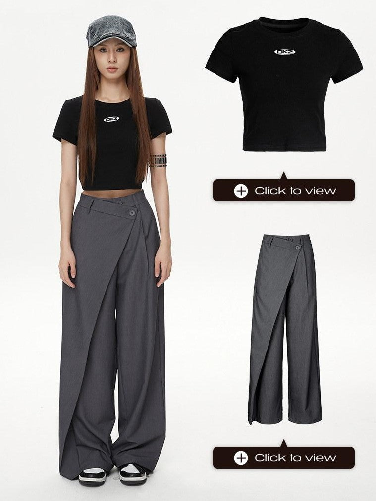 DKZ OFFICIAL Black Cropped Back Metal Buckle Printed Women&