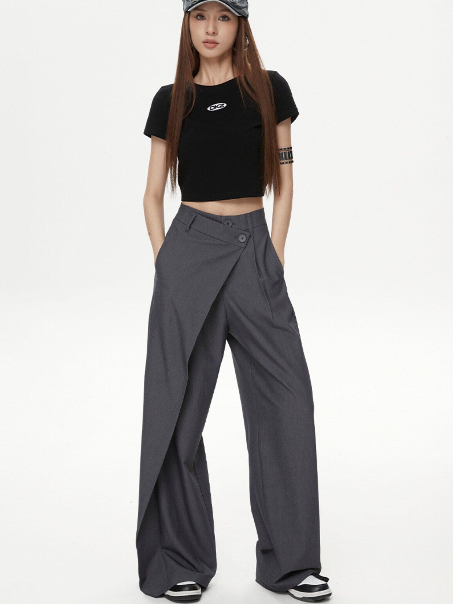 DKZ OFFICIAL Black Cropped Back Metal Buckle Printed Women&