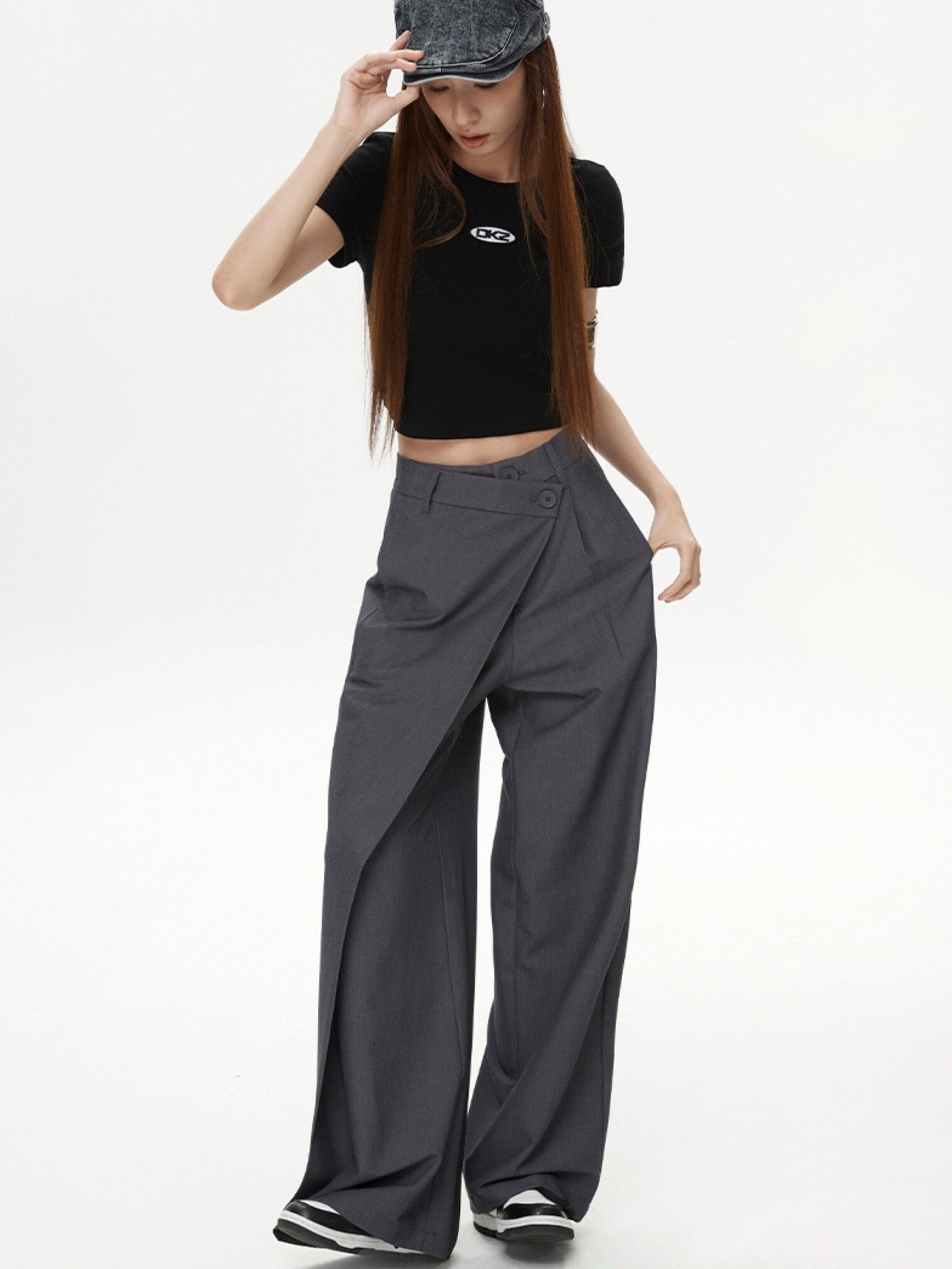 DKZ OFFICIAL Black Cropped Back Metal Buckle Printed Women&