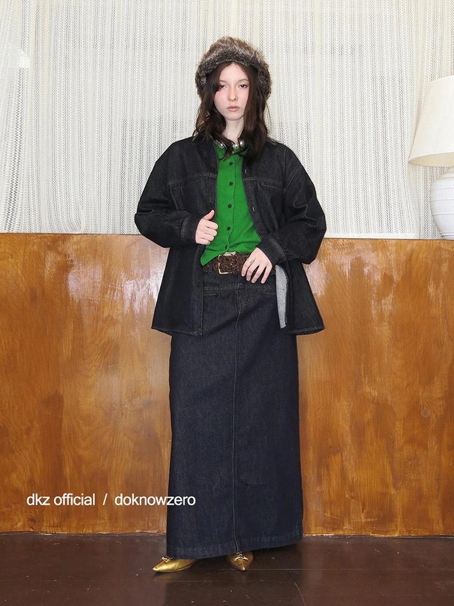 DKZ OFFICIAL Black Denim Long Sleeve Shirt with Flocking Detail