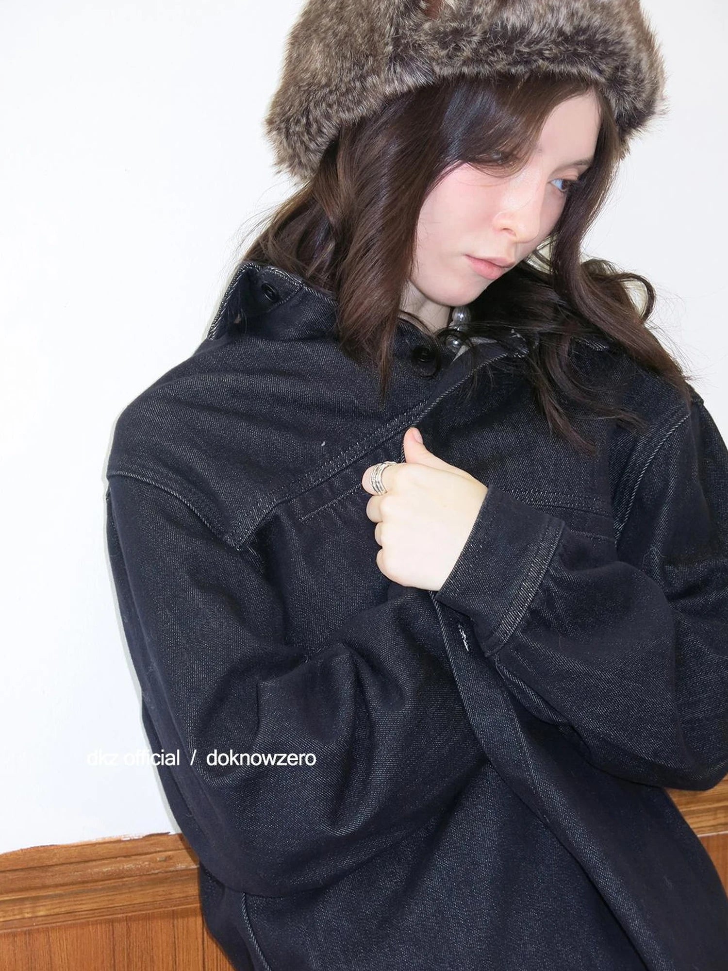 DKZ OFFICIAL Black Denim Long Sleeve Shirt with Flocking Detail