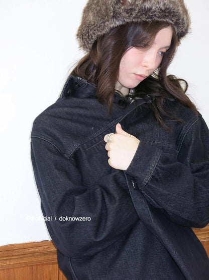 DKZ OFFICIAL Black Denim Long Sleeve Shirt with Flocking Detail