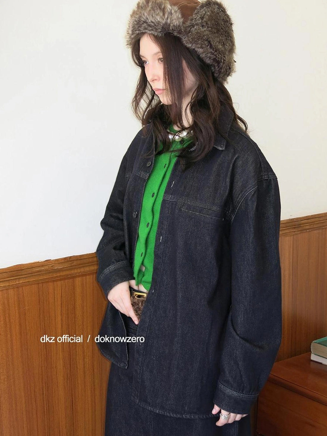 DKZ OFFICIAL Black Denim Long Sleeve Shirt with Flocking Detail