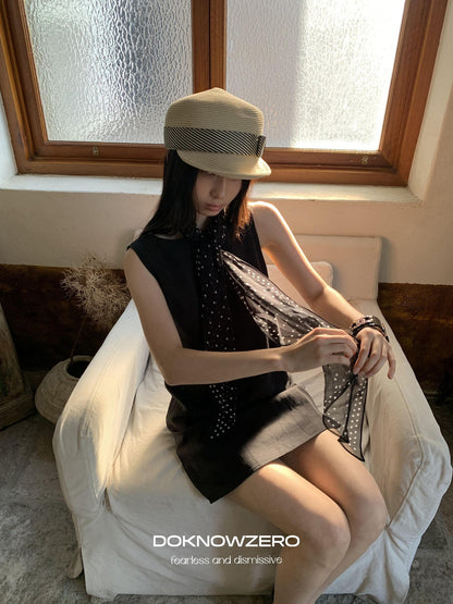 DKZ OFFICIAL Black Doll Collar A Line Sleeveless Women&