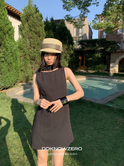 DKZ OFFICIAL Black Doll Collar A Line Sleeveless Women&