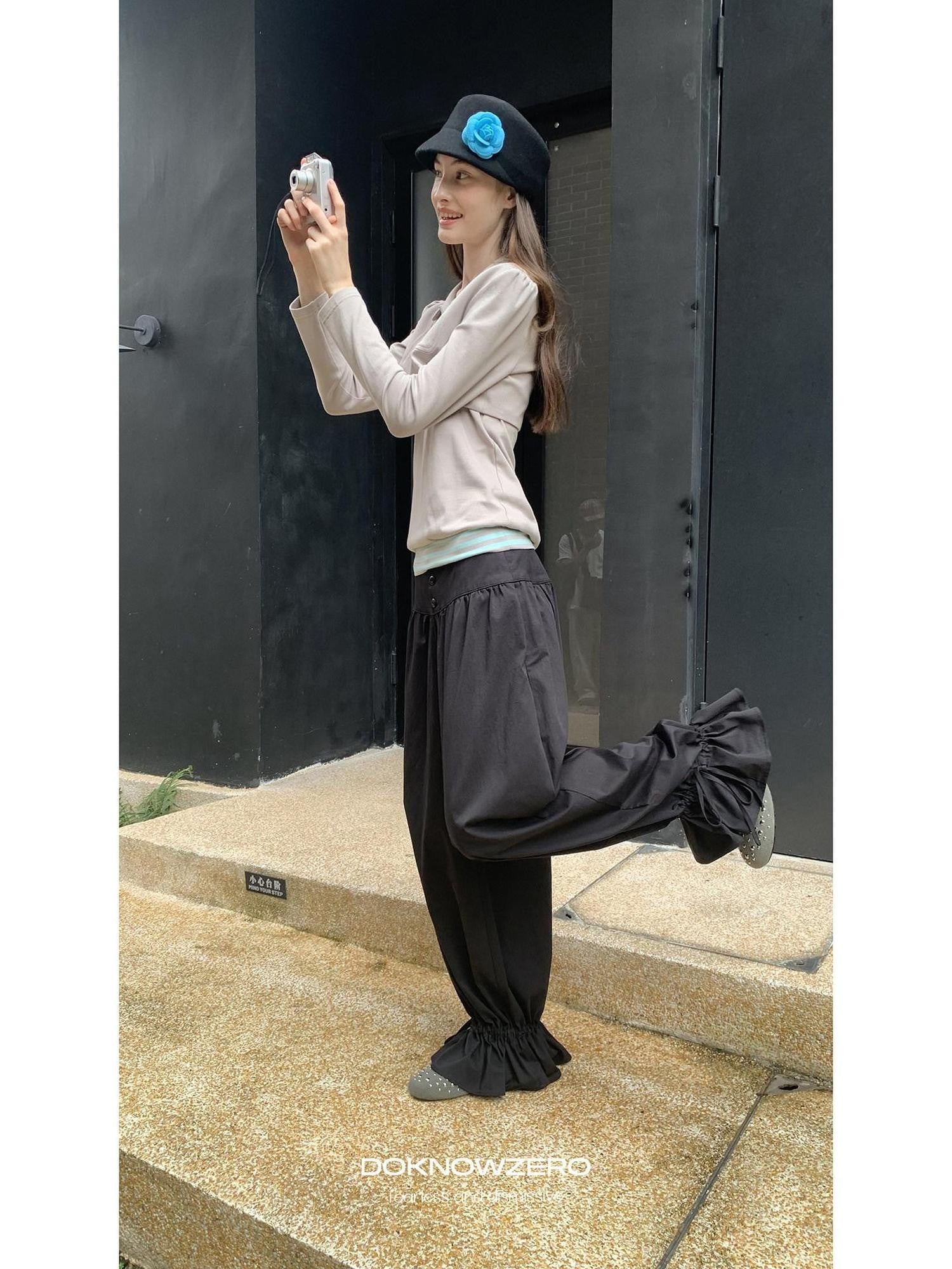 DKZ OFFICIAL Black Drawstring Hem Tapered Cuff Women&