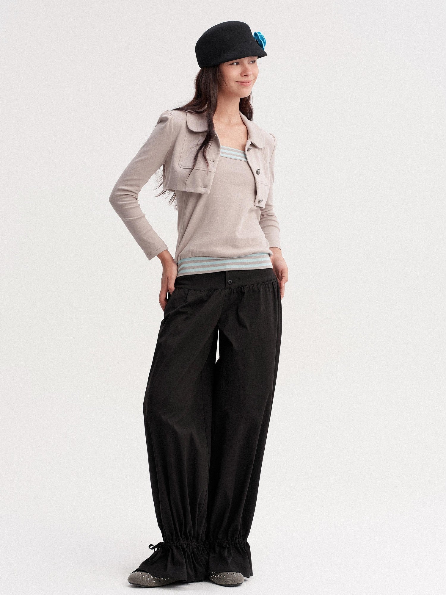 DKZ OFFICIAL Black Drawstring Hem Tapered Cuff Women&