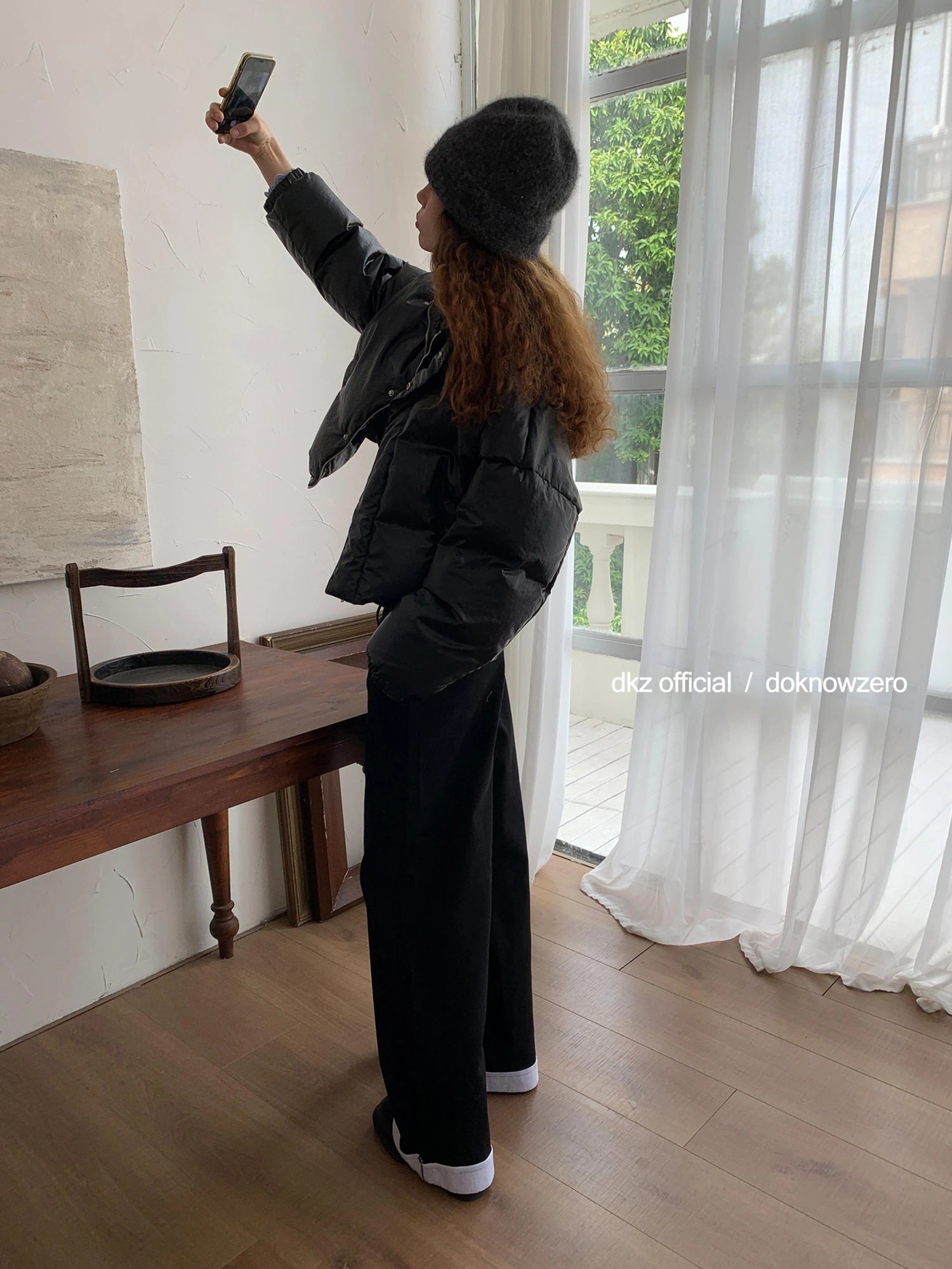 DKZ OFFICIAL Black Flannel Wide Leg Cuff Pants For Women